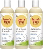 Burt's Bees Baby Shampoo and Wash 3-Pack, 2 Original and 1 Calming with Lavender, 12 Fl Oz Each